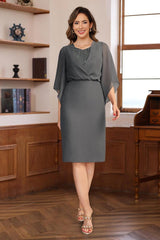 V-Neck Half-Sleeve Knee-Length Sheath/Column Dress with Sequins for Mothers