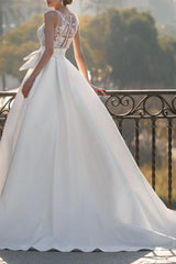 V-Neck Lace Satin Ball-Gown Beach Wedding Dresses