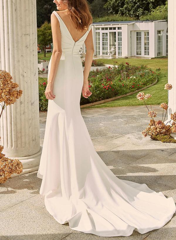 V-Neck Sleeveless Beach Wedding Dresses with Split Front