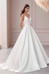 V-neck Ball Gown Beach Wedding Dress With Sweep Train