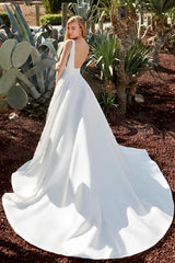 V-neck Satin Beach Wedding Dresses With Open Back