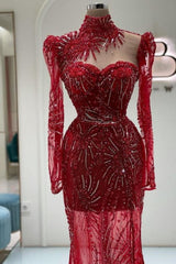 Vintage Column Tulle Sweetheart Sleeve Red Prom Dress Formal Dress With Appliques