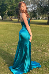 Peacock Green Sheath Sweetheart Long Prom Dress with Split Front