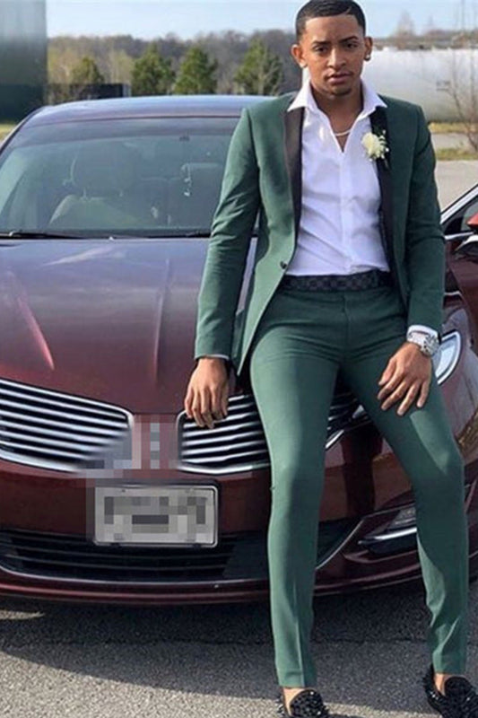 Timeless Dark Green Notched Lapel 2-Piece Men's Prom Suit