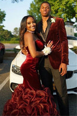 Stylish Notched Lapel Burgundy Velvet 2-Piece Men's Prom Suit