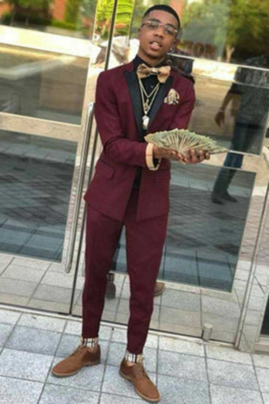 Sophisticated Burgundy Peak Lapel 2-Piece Men's Prom Suit