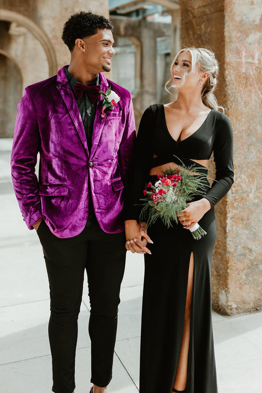 Trendy Purple 2-Piece Notched Lapel Velvet Men's Prom Suit