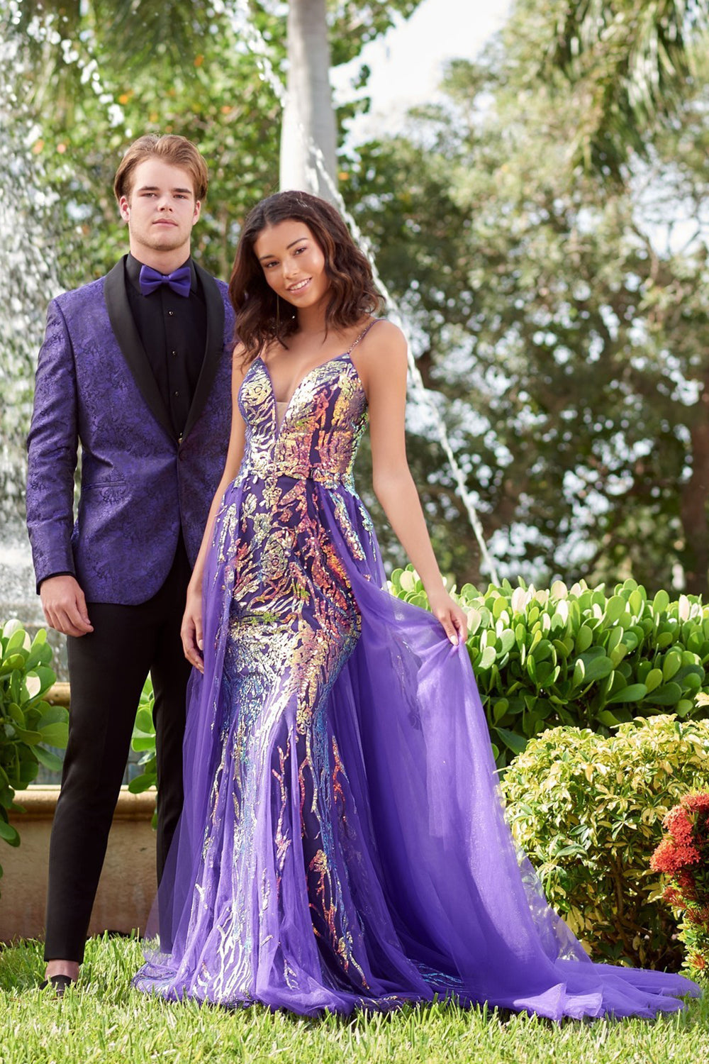 Dazzling Purple Jacquard 2-Piece Shawl Lapel Men's Prom Suit