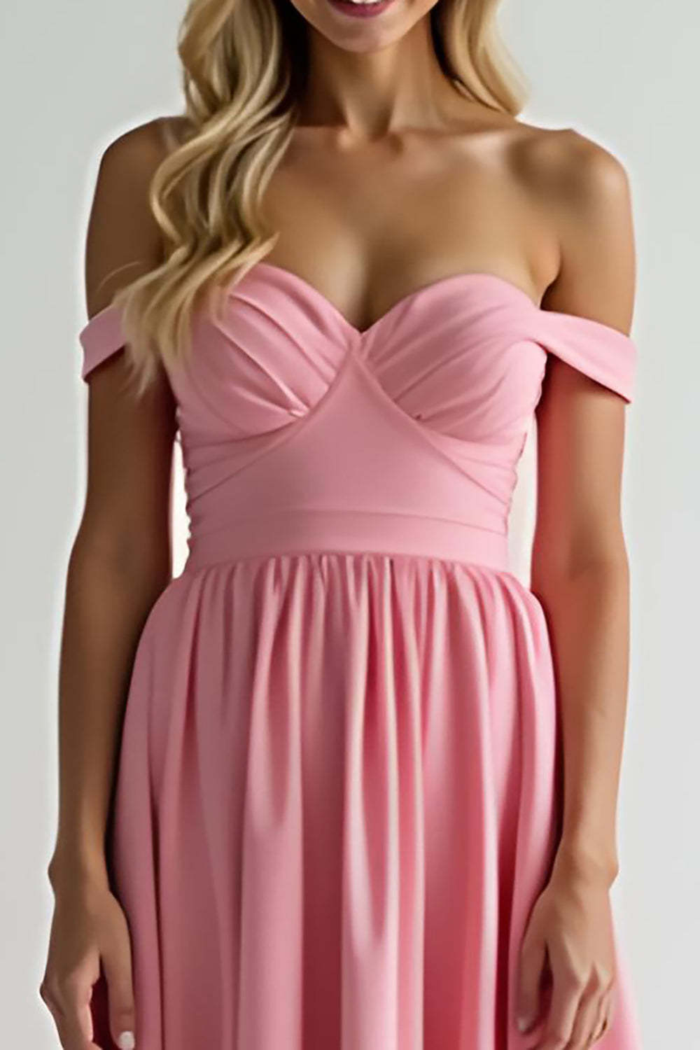 Watermelon A Line Satin Off The Shoulder Long Bridesmaid Dress