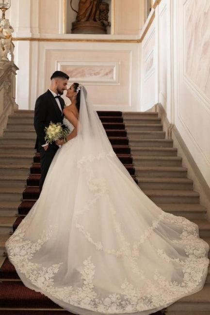 Wedding Dress A Line White Strapless Bridal Gown With Lace
