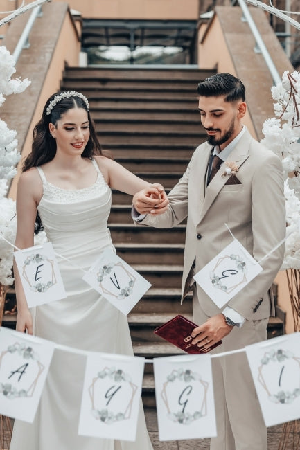 White Beach Wedding Dress A Line Spaghetti Strap Ruffle Sweep Train Satin Bridal Gown With Slit