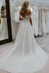 White Beach Wedding Dress A Line Strapless Off The Shoulder Sleeveless Beaded Tulle Bridal Gown With Pearls