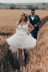 White Beach Wedding Dress A Line Tulle Sleeveless Bridal Gown With Lace