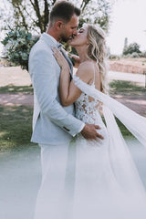 White Beach Wedding Dress V Neck Lace Mermaid Spaghetti Strap Off The Shoulder Cap Sleeves Bridal Gown