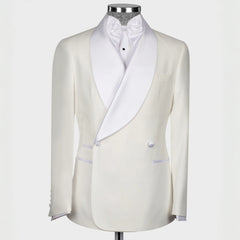 White Double Breasted Shawl Lapel Wedding Suit