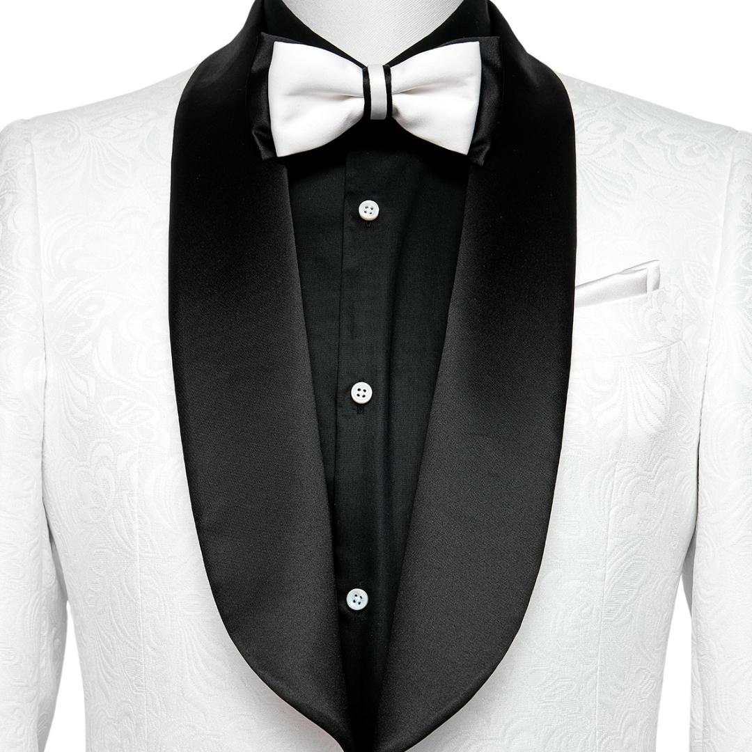 White Jacquard Two Piece Shawl Lapel Wedding Suit