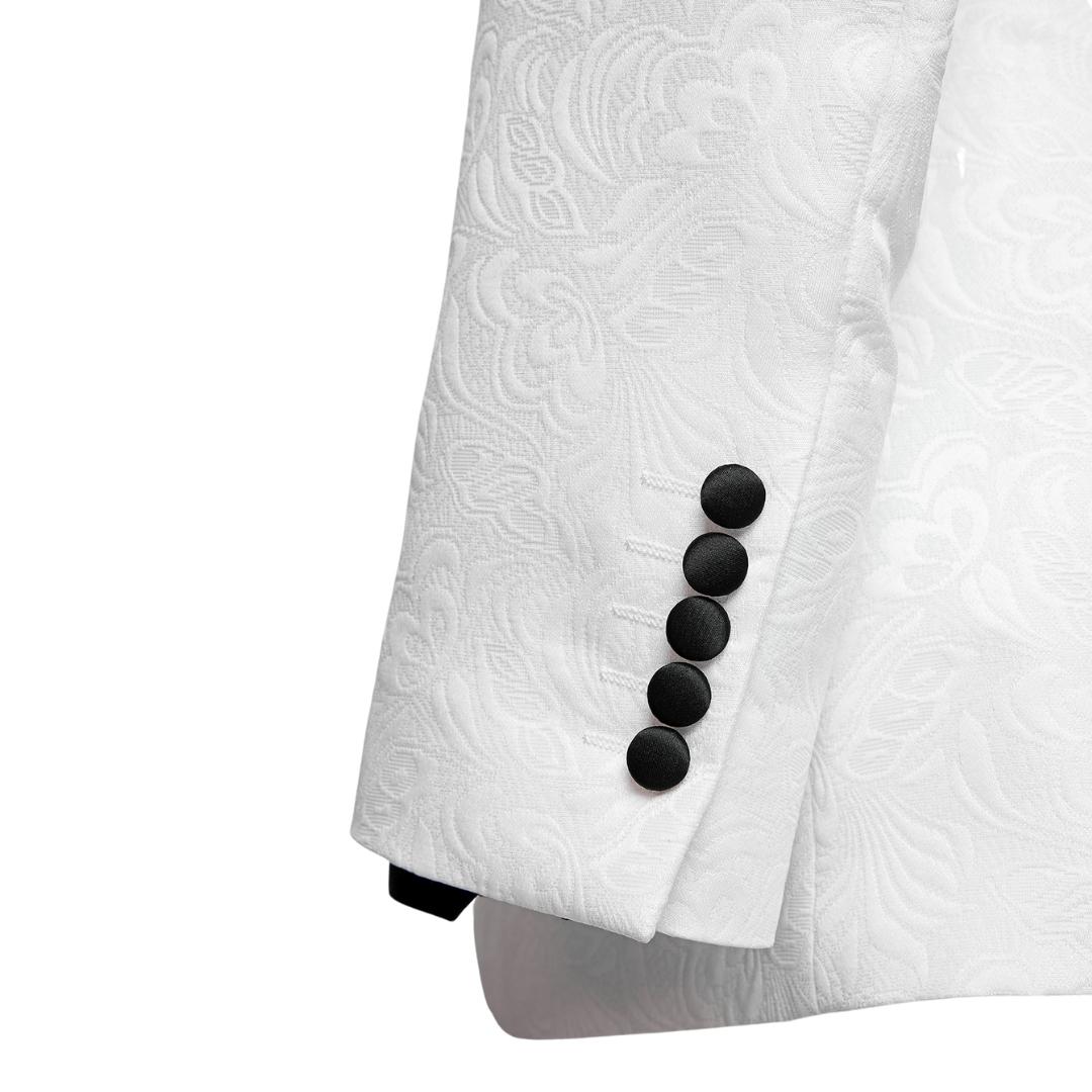 White Jacquard Two Piece Shawl Lapel Wedding Suit