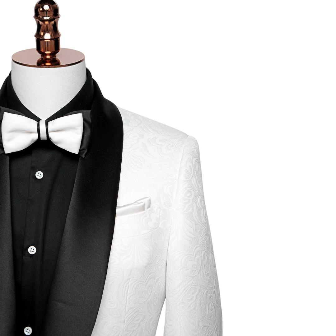 White Jacquard Two Piece Shawl Lapel Wedding Suit