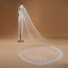 White Long Bridal Veil with Lace
