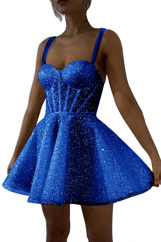 White Sequined Graduation Dress Spaghetti Straps Sleeveless A Line Short Cocktail Dress