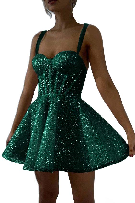 White Sequined Graduation Dress Spaghetti Straps Sleeveless A Line Short Cocktail Dress