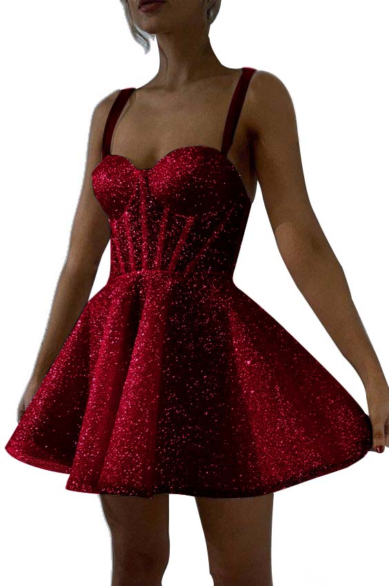 White Sequined Graduation Dress Spaghetti Straps Sleeveless A Line Short Cocktail Dress