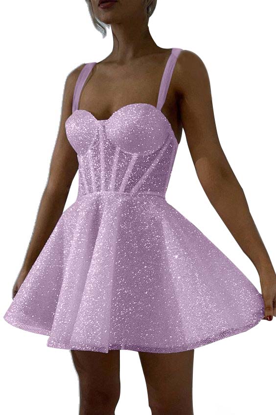 White Sequined Graduation Dress Spaghetti Straps Sleeveless A Line Short Cocktail Dress