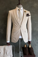 White Three Piece Peaked Lapel Prom Suit
