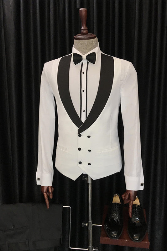 White Three Piece Slim Fit Groom Suit