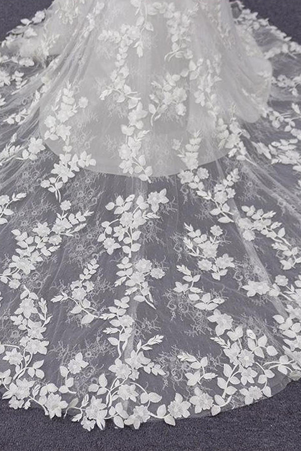 White Tulle Beach Wedding Dress Lace Appliques Spaghetti Straps Mermaid Bridal Dress