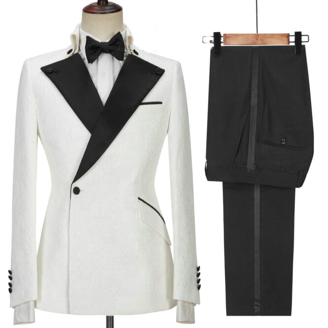 White Two Piece Peaked Lapel Prom Suit