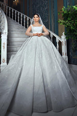 White Wedding Dress A Line Square Spaghetti Strap Sequined Ball Gown Satin Bridal Gown With Ruffles