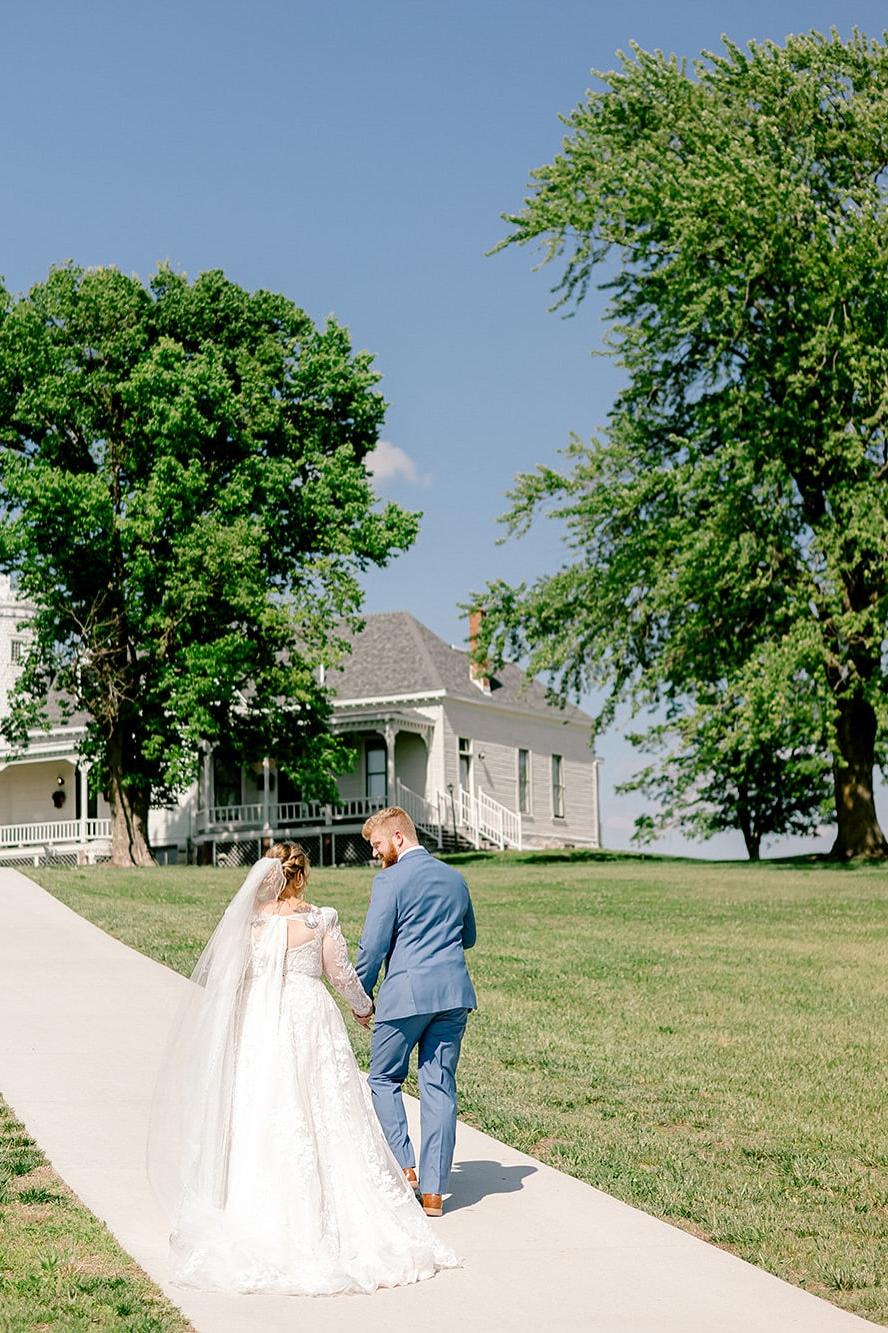 White Wedding Dress A Line V Neck Sleeves Lace Chapel Train Bridal Gown With Appliques