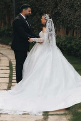 White Wedding Dress Ball Gown Strapless Sleeveless Sequined Cathedral Train Bridal Gown