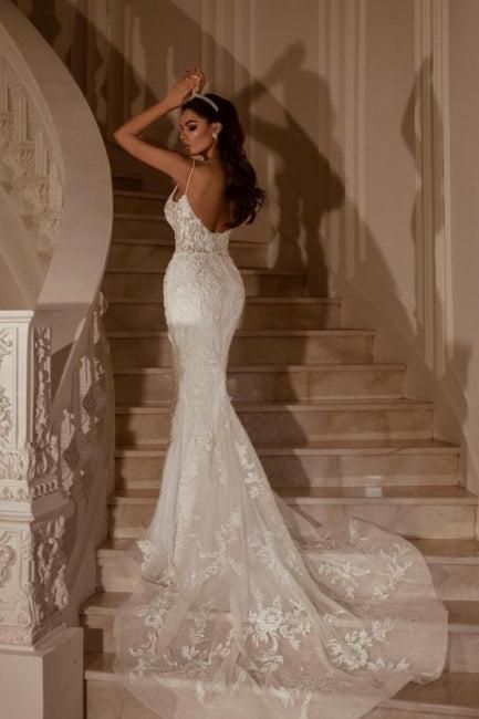 White Wedding Dress Lace Mermaid Sweetheart Spaghetti Strap Bridal Gown