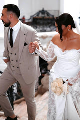 White Wedding Dress Mermaid Lace Off The Shoulder Beaded Chapel Train Bridal Gown With Appliques