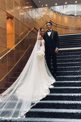 White Wedding Dress Mermaid Lace Sweetheart Sleeveless Tulle Bridal Gown With Appliques