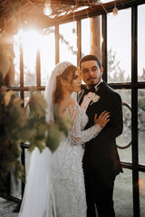 White Wedding Dress Mermaid Off The Shoulder Sleeves Beaded Detachable Train Tulle Bridal Gown With Peals