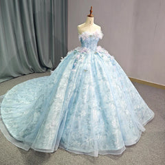 Appliques Beading Quinceanera Dress Beaded Flower Strapless Sweet 15 Dress Lace Up Ball Gown Dress