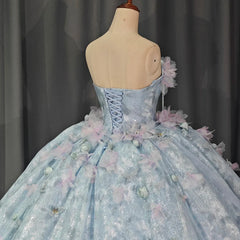 Appliques Beading Quinceanera Dress Beaded Flower Strapless Sweet 15 Dress Lace Up Ball Gown Dress