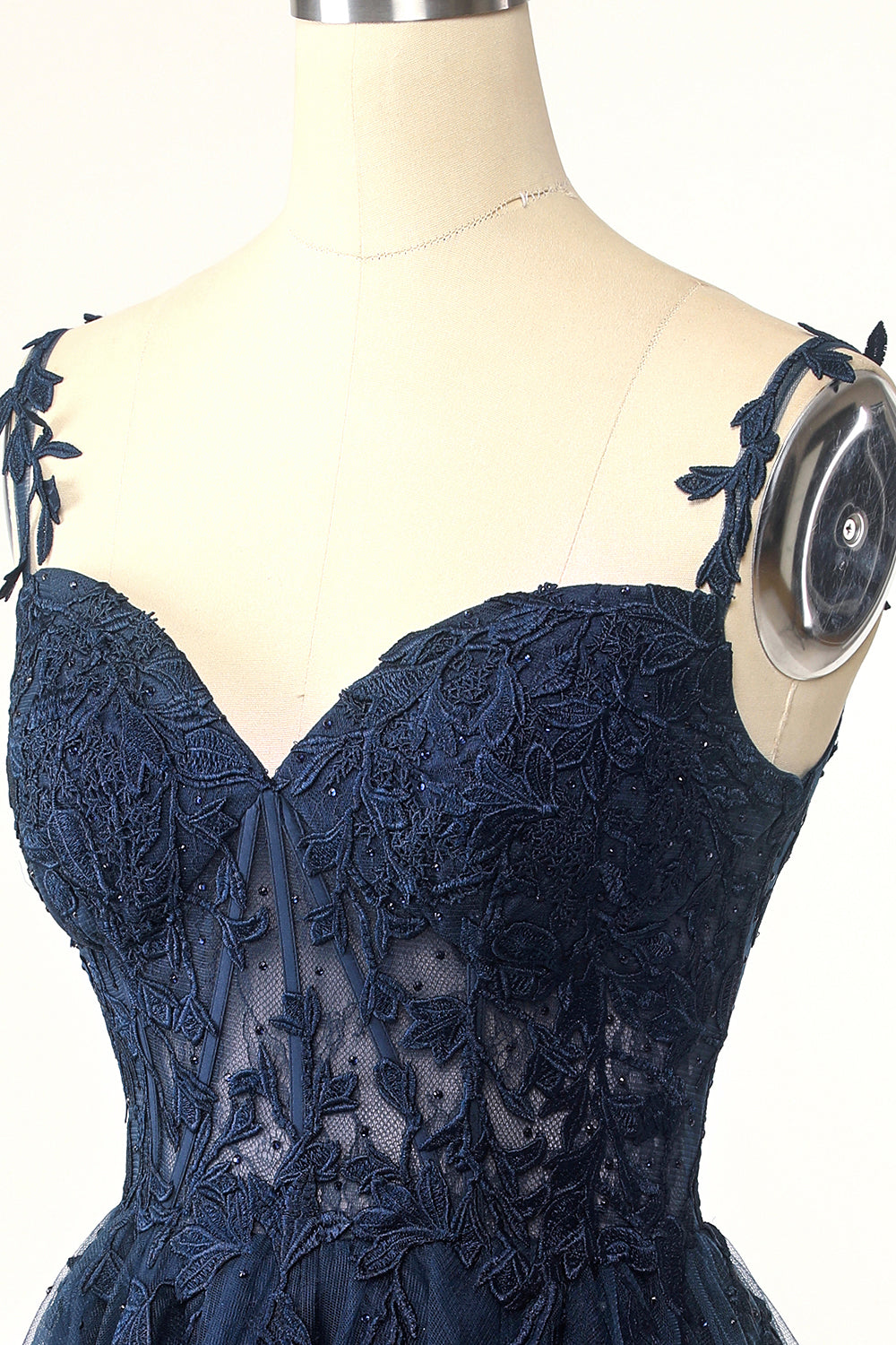 Navy Spaghetti Strap Homecoming Dress with Appliques