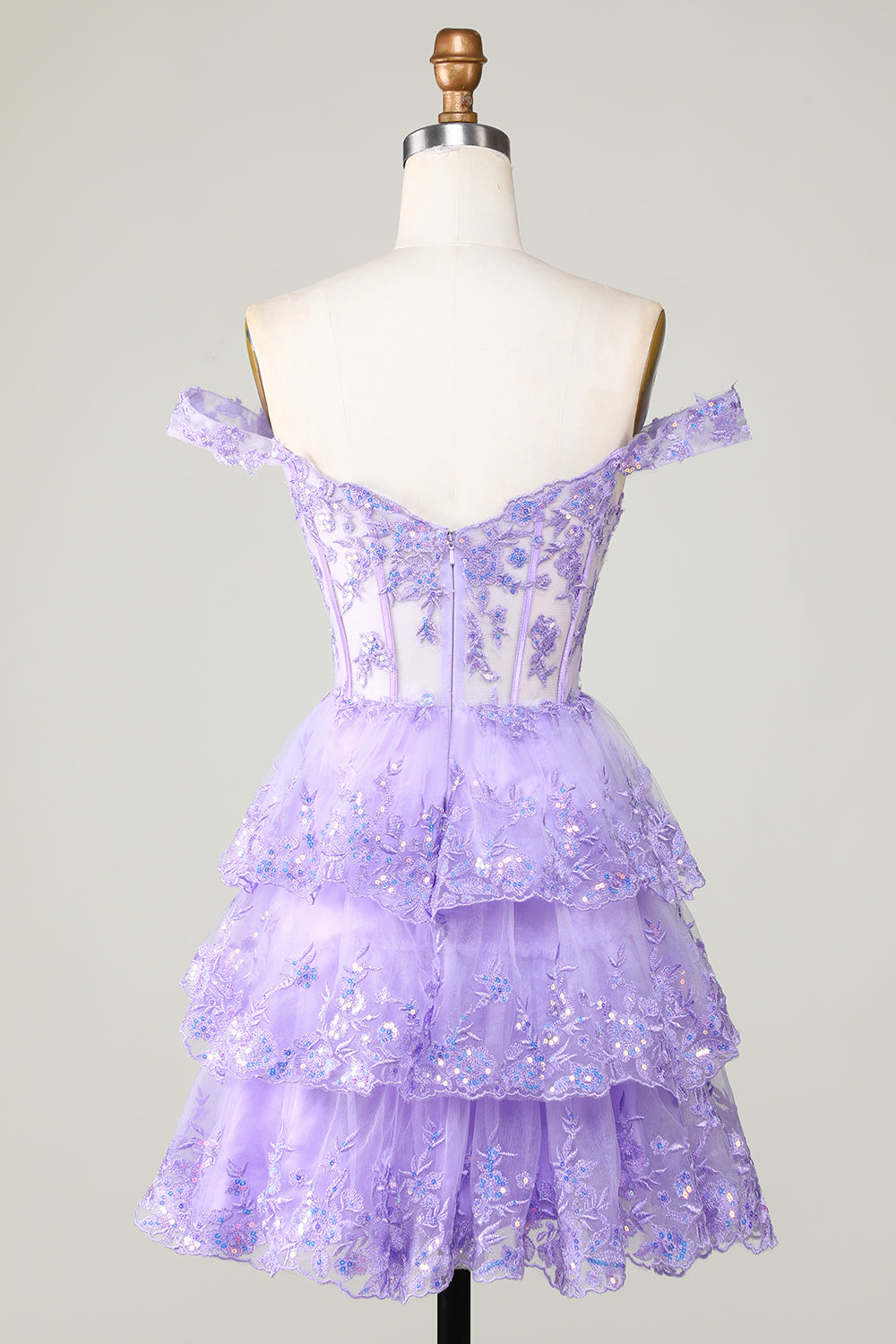 Purple Corset A-Line Tiered Homecoming Dress with Lace