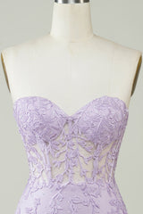 Hot Selling Sweetheart Purple Corset Bodycon Homecoming Dress with Appliques