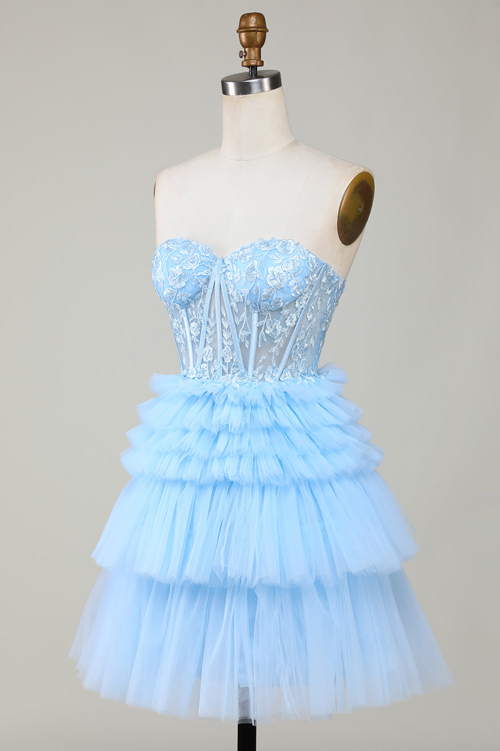 Blue Sweetheart A-Line Corset Short Homecoming Dress with Ruffles