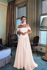 Yellow A Line Prom Dress Off the Shoulder Evening Dress