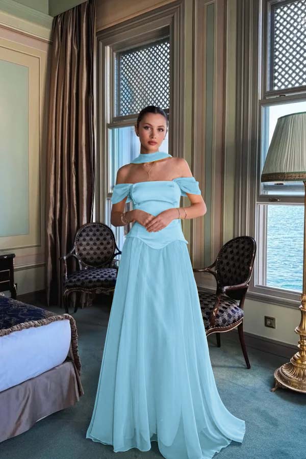 Yellow A Line Prom Dress Off the Shoulder Evening Dress
