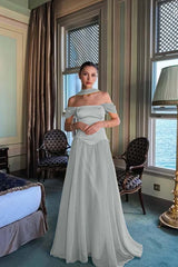 Yellow A Line Prom Dress Off the Shoulder Evening Dress