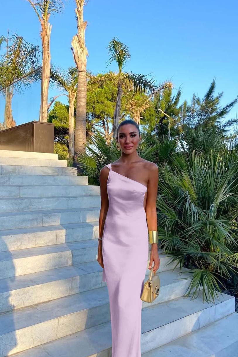 Yellow Mermaid Prom Dress Sleeveless One Shoulder Satin Evening Dress