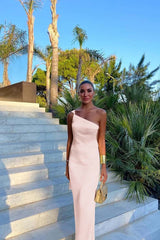 Yellow Mermaid Prom Dress Sleeveless One Shoulder Satin Evening Dress