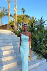 Yellow Mermaid Prom Dress Sleeveless One Shoulder Satin Evening Dress